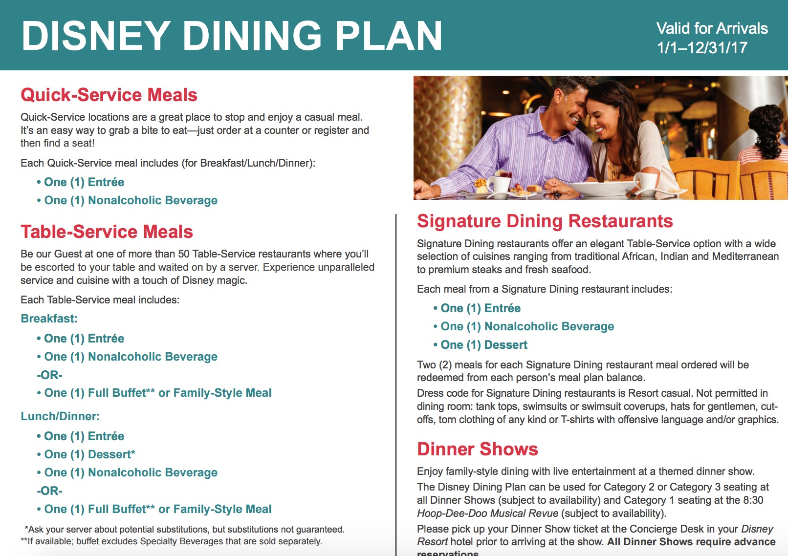 2017 Disney Dining Plan 